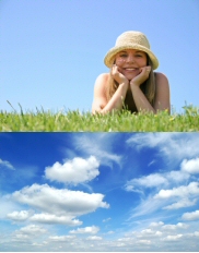 blue sky clouds girl grass